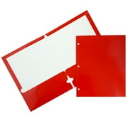JAM Paper & Envelope Glossy 3 Hole Punch Folders, Red, 25/Pack