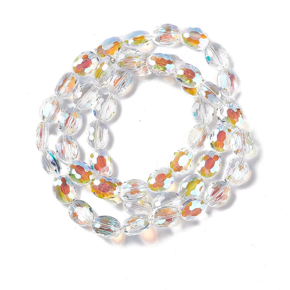 Faceted Glass Beads Strands Clear Oval 16x12x7.5mm Hole: 1.2mm about 50pcs/strand 31.50''(80cm)