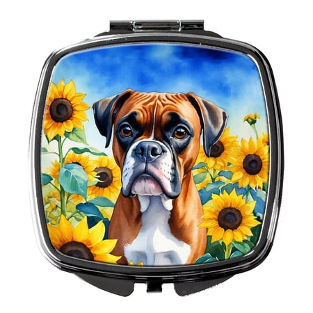 Boxer in Sunflowers Compact Mirror 2.75 in x 3 in