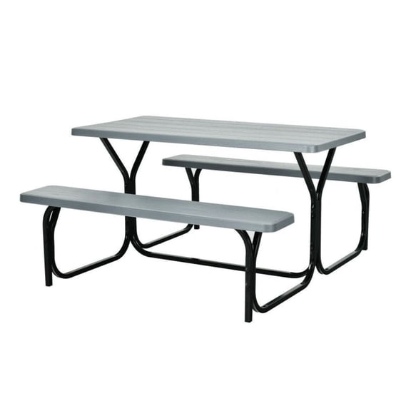 All Weather Outdoor Picnic Table Set with Metal Base Wood