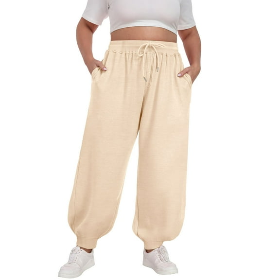 JJHGVB Joggers for Women Sweatpants Women Plus Size Pants Daily Elastic Waist Pockets Sport Casual Solid Pants Loose Long Sweatpants Pants Baggy Pants Sweat Pants Beige L