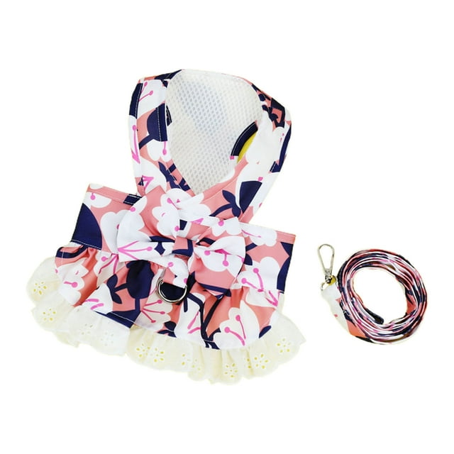 CSChome Laisse pour Chien Robe Laisse pour Chien Imprimé Fleur Grand Ourlet Sans Manches Col Rond Matériau Doux Décoratif Respirant Printemps Été Laisse pour Animal de Compagnie