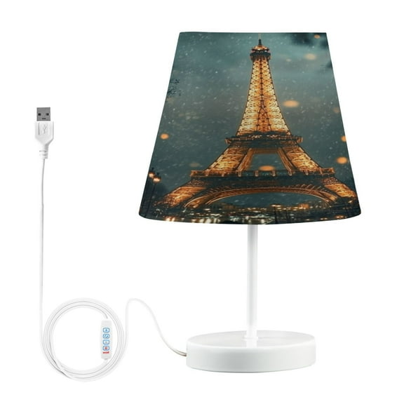 WOBOGO The Tower Of Paris Table Lamps Bedroom 3-Speed Dimmable Farm Style with Fabric Shade for Reading and Home Office