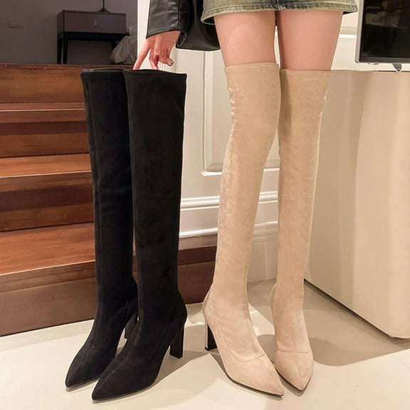 Over-The-Knee Boots, Fashionable High Heel Boots, Pointed Toe Design, Casual Wear, Women's Winter Footwear, Comfortable Elastic Fit
