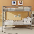 thumbnail image 3 of Harper & Bright Designs Twin Over Twin Bunk Bed with Ladder, Metal Bunk Bed Frame with Guardrail for Boys Girls, Convertible 2 Beds, Silver, 3 of 15
