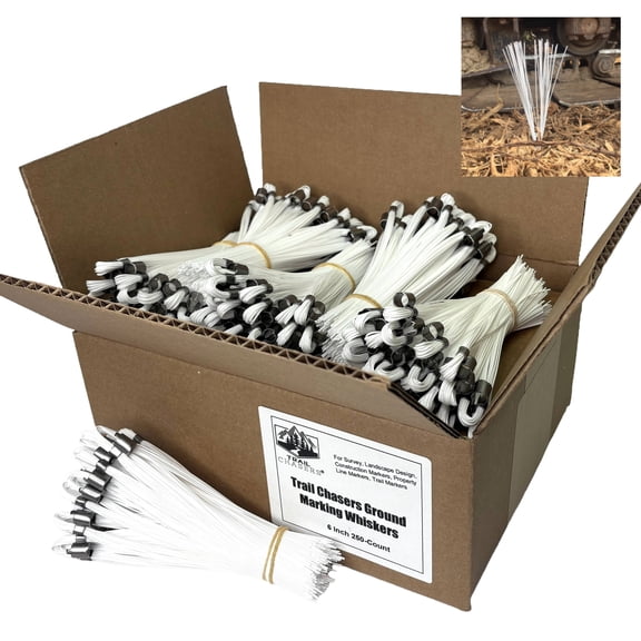 Trail Chasers White Marking Whiskers, 6 Inch, 250 Count for Survey, Construction, Landscaping & Trail Markers