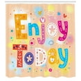 thumbnail image 3 of Motivational Shower Curtain, Enjoy Today Quote Typography Ornamented with Doodle Stars Hearts Clouds Flower, Fabric Bathroom Set with Hooks, 69W X 70L Inches, Multicolor, by Ambesonne, 3 of 3