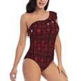 thumbnail image 3 of Goofa Red Skulls With Crossbones Pattern Women's One Piece Swimsuits Tummy Control Bathing Suits Asymmetric One Shoulder Swimwear-XX-Large, 3 of 6