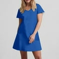 thumbnail image 4 of Vestido Corto de Verano de Moda de Color Sólido Vestido Casual de Cuello en V de Manga Corta, Desgaste Ligero de Poliéster para las Mujeres, Lavado de Manos, 4 of 9