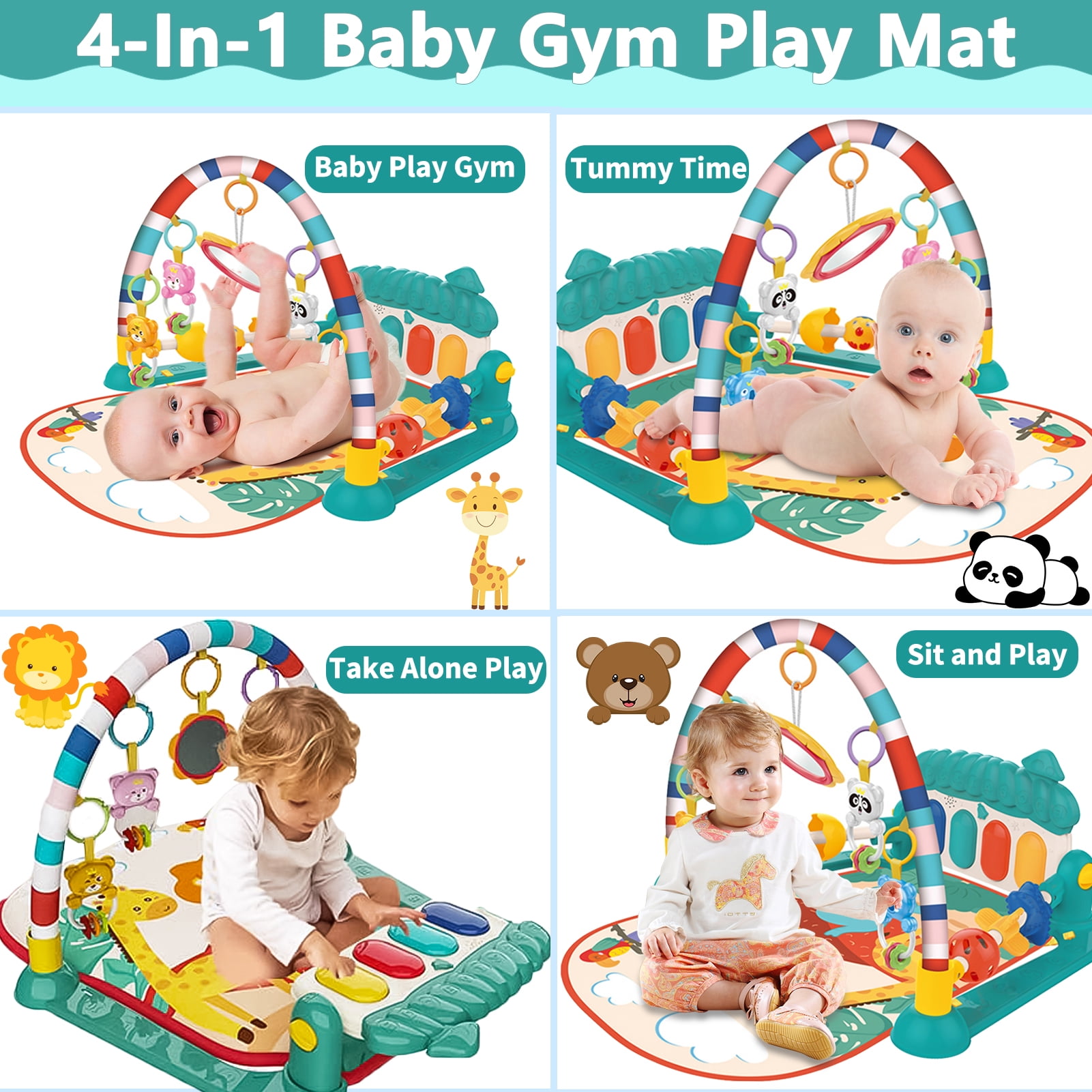 Sunforu Musical Gym & Activity Mat, 5-in-1 Piano Play Mat , Play Gym Padded Mat Gift for Kid