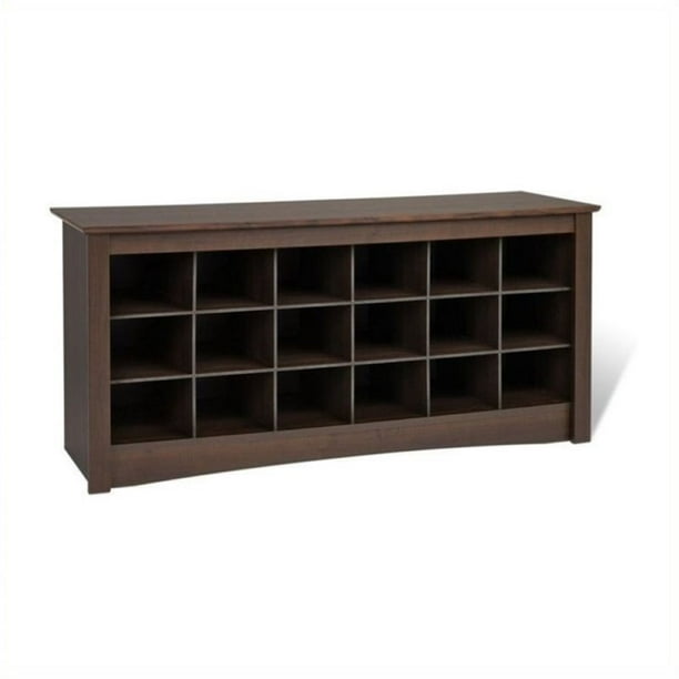 Pemberly Row 18 Cubby Shoe Storage Bench In Espresso Com 18 Cubby Shoe Storage Bench In Espresso, Entryway Shoe Storage Cubby Bench