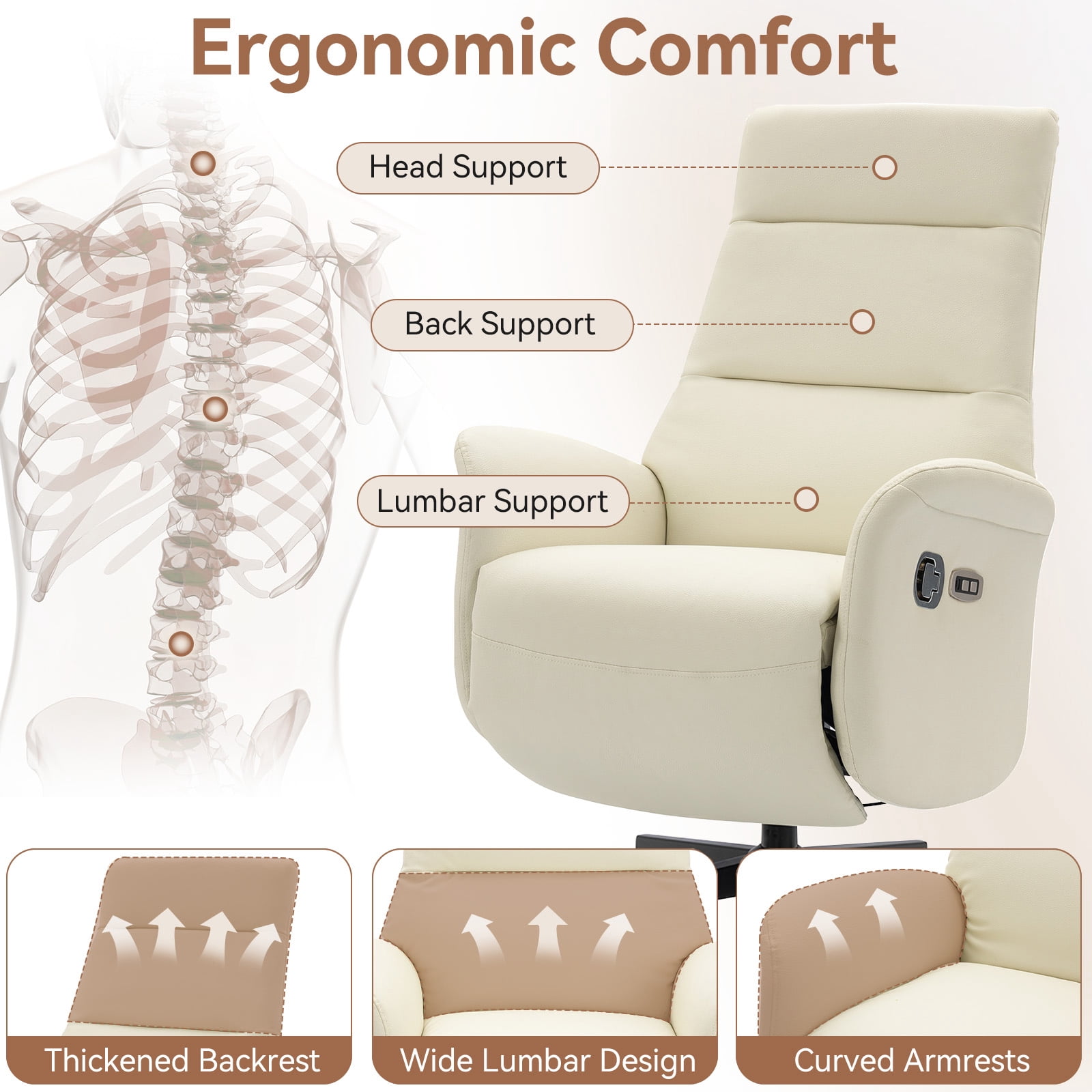 AVAWING Electric Executive Office Chair with Footrest, Ergonomic PU Leather Recliner Chair, Beige