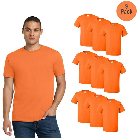 JERZEES Dri-Power 50/50 Hi Vis T-Shirt, Men's Crew Neck Cotton Blend Tee, Safety Orange, S, 9 Pack