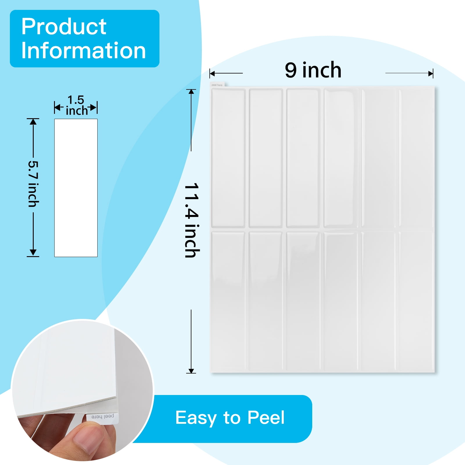 10Pcs Peel and Stick Backsplash Tile,11.4'' x 9'' Subway Tile,Self-Adhesive Wall Tiles for Kitche,Bathroom,RV,Thicker Design in White