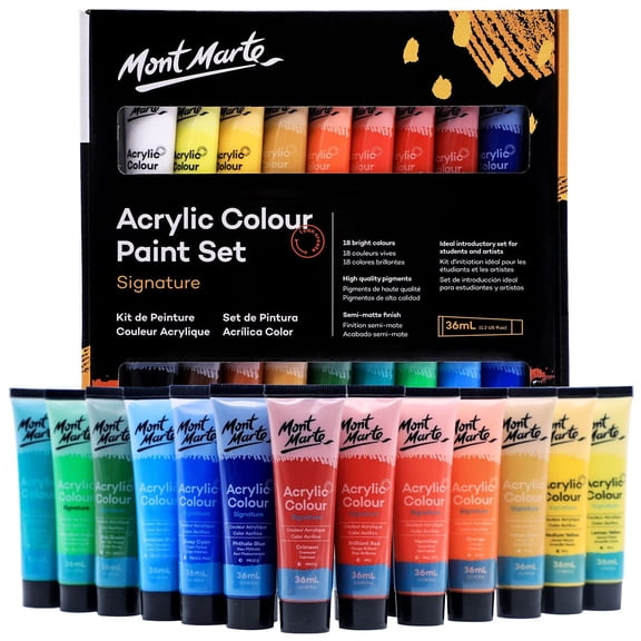Mont Marte Studio Acrylic Paint Set, 18 Piece, 36ml Tubes. Lightfast Colors *