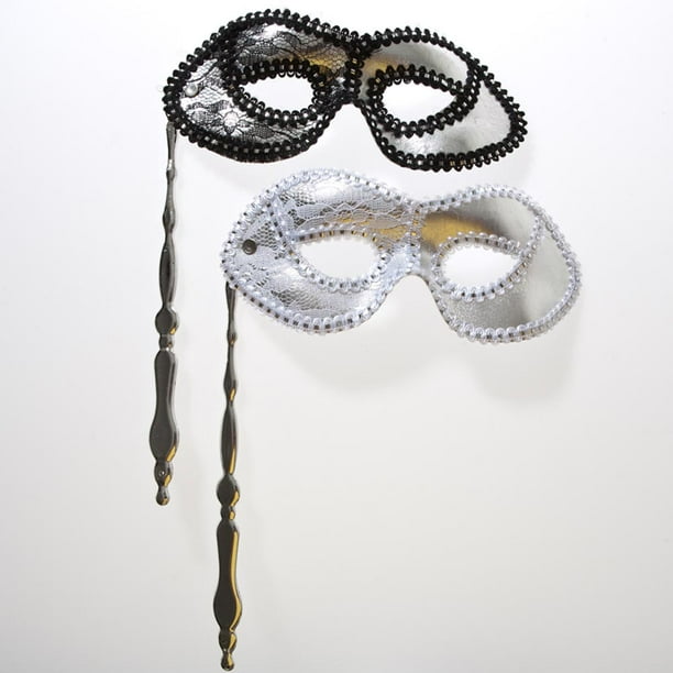 Silver Masquerade Mask On A Stick