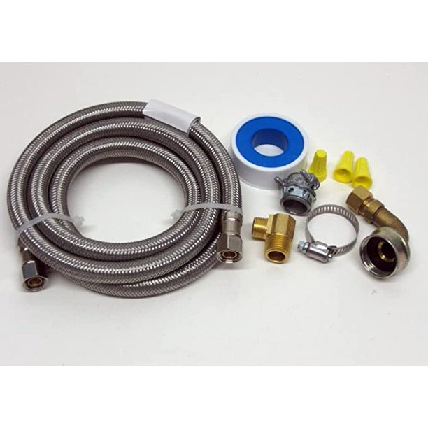 Dishwasher Connector & Power Supply 6' SS Stainless Steel Line Elbow