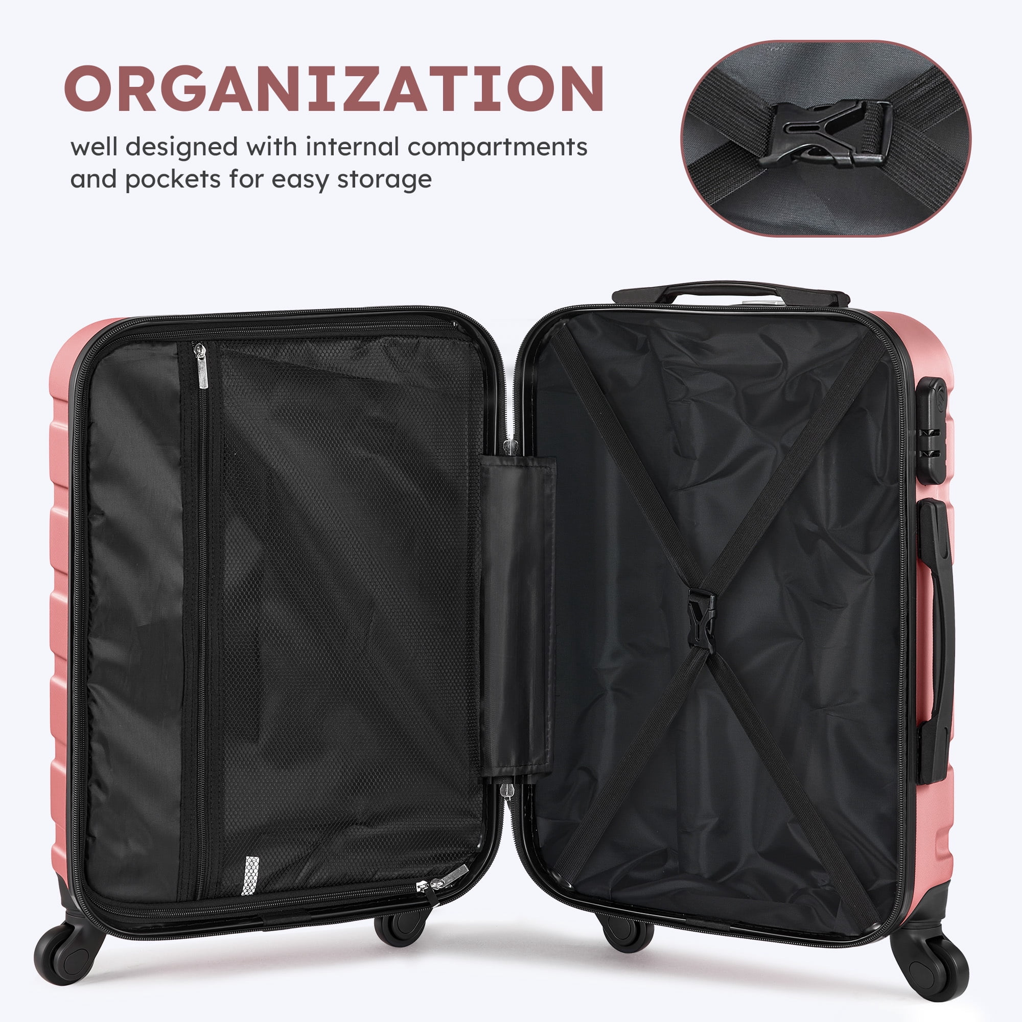 Gowill 6 Piece Luggage Sets,16/20/24/28 inch Hardside Lightweight ABS Suitcase With Expandable Duffle Bag (Rose Gold)