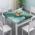 thumbnail image 3 of Teal Gold Marble Pattern Square Fitted Tablecloth with Elastic Edge,Square Table Cover,Washable Elastic Table Cover for Home Kitchen Party Decor 34"x34", 3 of 6