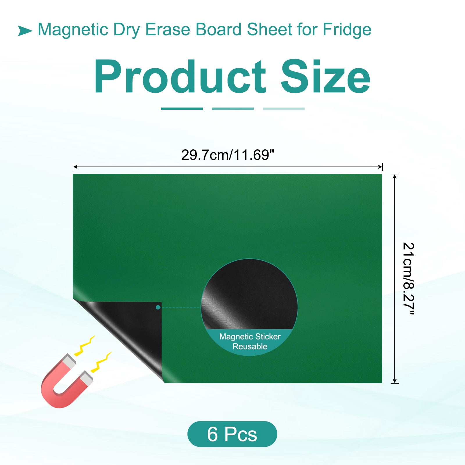 Uxcell Magnetic Dry Erase Board Sheet for Fridge, 6 Pcs 12 x 8 Inch Erasable Refrigerator Whiteboard for Kitchen for Home Kitchen Organizer Planner Office Storage, Green (0.6mm)