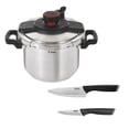 thumbnail image 1 of T-fal Set Combo Olla a Presión Clipso América de 7.6L, incluye 2 cuchillos con funda protectora Chef de 15 cm y pelador de 9 cm Comfort, 1 of 5