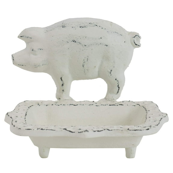 Foreside Home & Garden White Rustic Pig Soap Dish – Antique Metal Bathroom Accessory