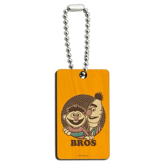 Sesame Street Bert and Ernie Bros Wood Wooden Rectangle Keychain Key Ring