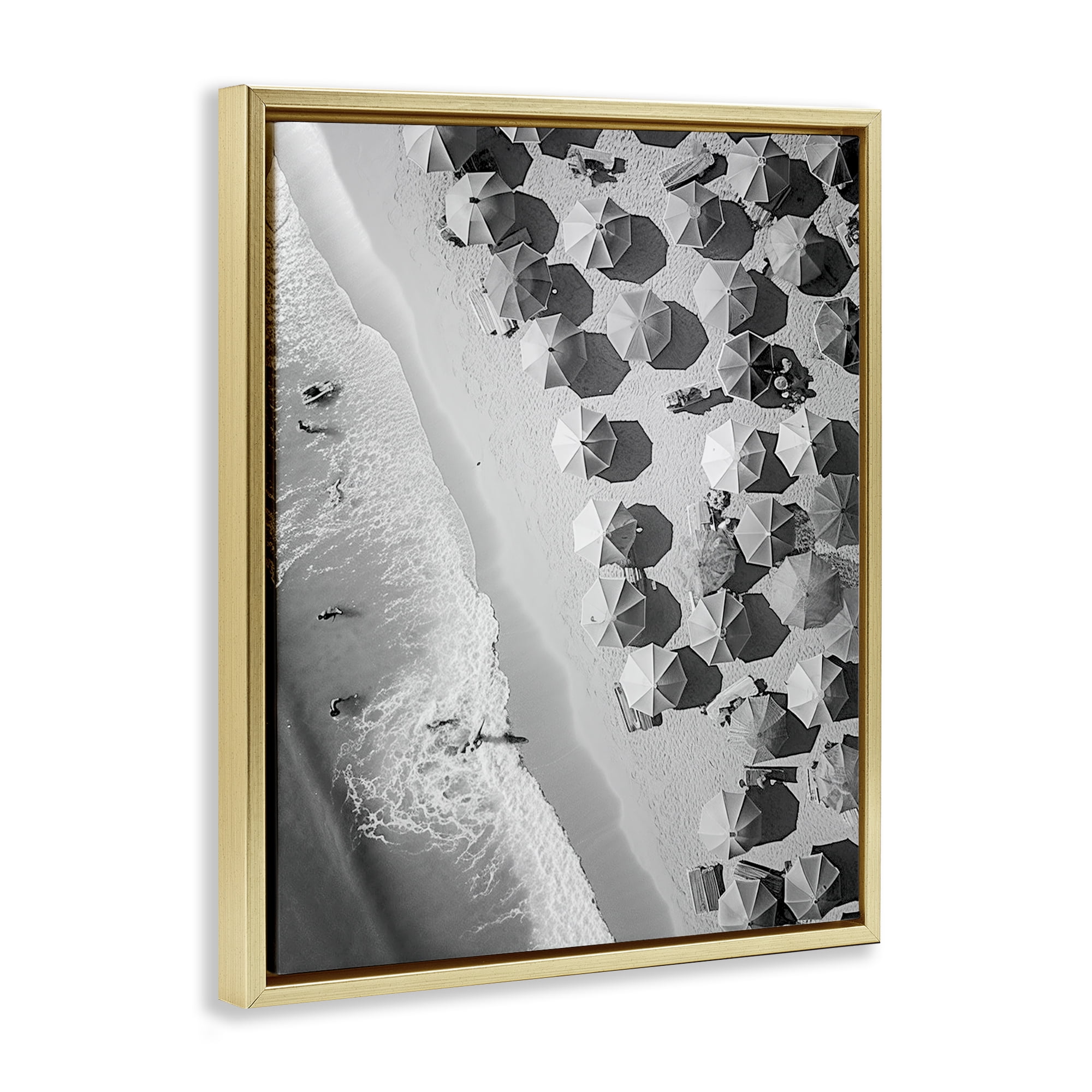 Stupell Industries Aerial View Beach People Photography Gold Floater Framed Canvas Art Print Wall Art, 25 x 31