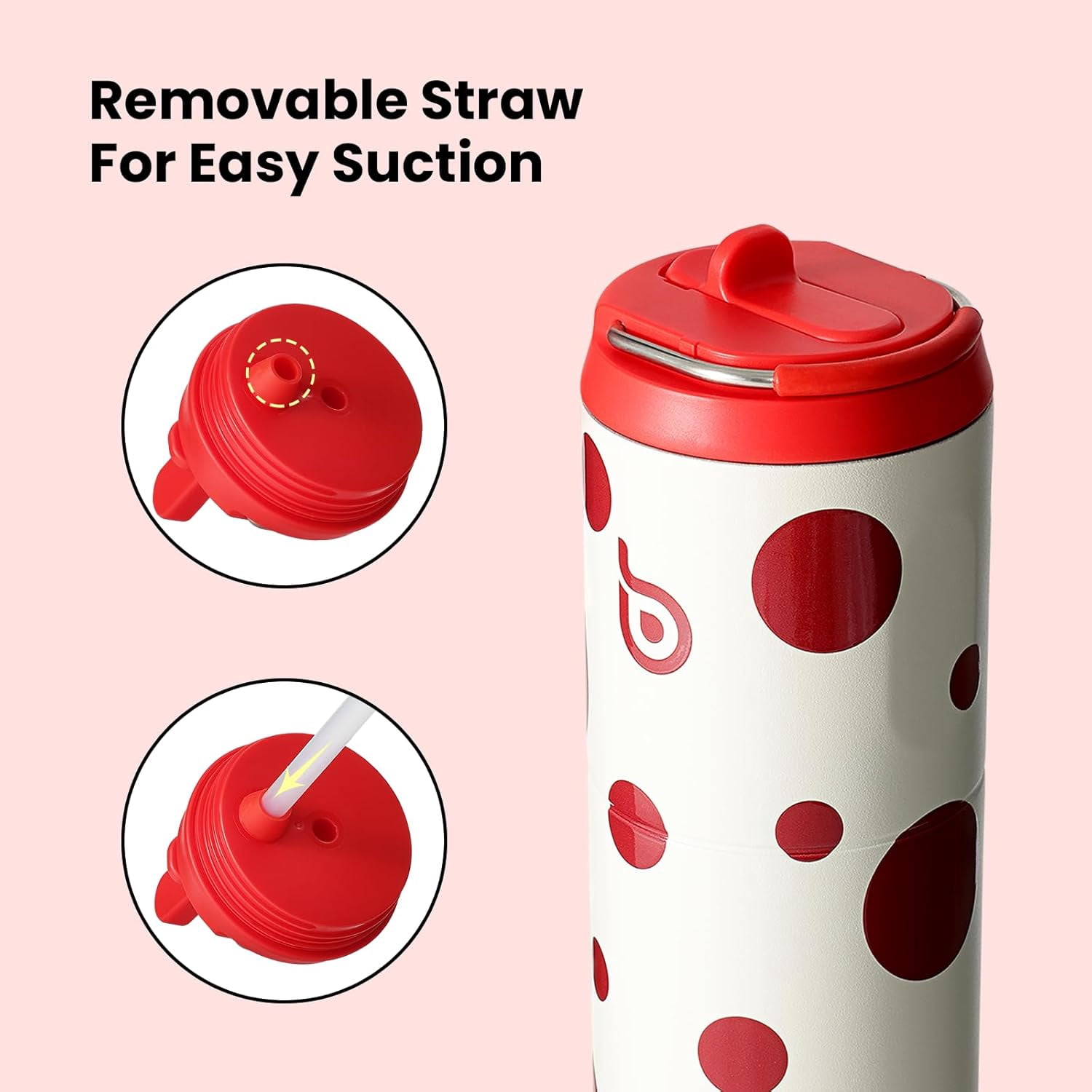 BOTTLE BOTTLE Insulated Water Bottle 24oz with Straw Lid and Handle for Sports Travel Gym Stainless Steel Water Bottles Double-Wall Vacuum Metal Leak Proof BPA-Free (Polka Pop)
