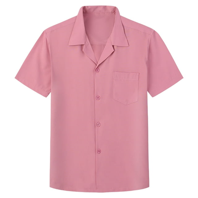 hoksml Men's Button-Down Shirts Fashion Comfy Solid Collared Short Sleeve Tops Turndown Collar Regular Pullover Casual Blouse 2025 Clearance