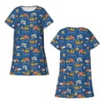 thumbnail image 5 of Salouo Construction Vehicles Print Short Sleeve Sleepshirt for Womens Comfy Nightgown Scoopneck Cute Nightdress Ruffle -Small, 5 of 7