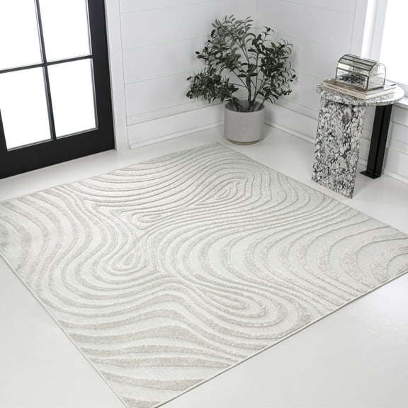 JONATHAN Y SCANDINAVIAN 5' Square Area Rug, Maribo Abstract Groovy Striped - Cream/Ivory, SCN103A-5SQ
