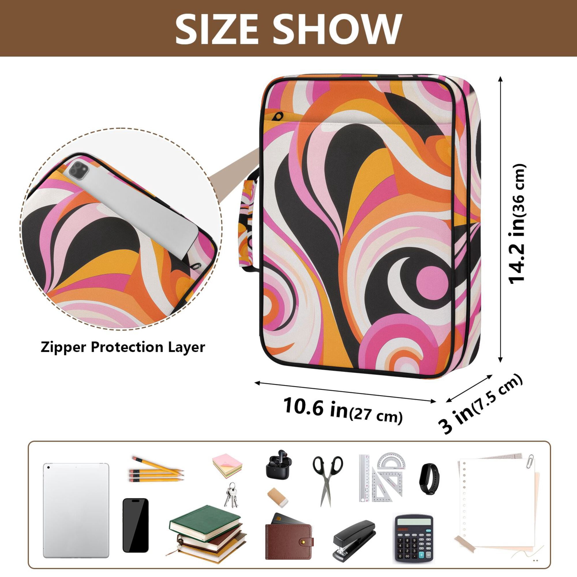 FORMRS Accordion File Folder A4 Size 7-Pocket Expanding Document Organizer Bag with 3 Ring Binder, Swirling Circles