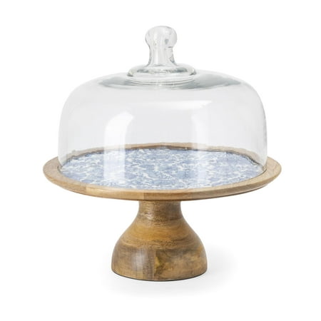 Imax Jemmi Blue And White Decal Wood Cake Stand With Dome (Best Place To Sit In Imax Dome)