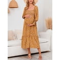 thumbnail image 4 of nvzhuang Women Maternity Dress, Long Sleeve Square Neck Pleated Floral Long Dress Pregnancy Dress, 4 of 5