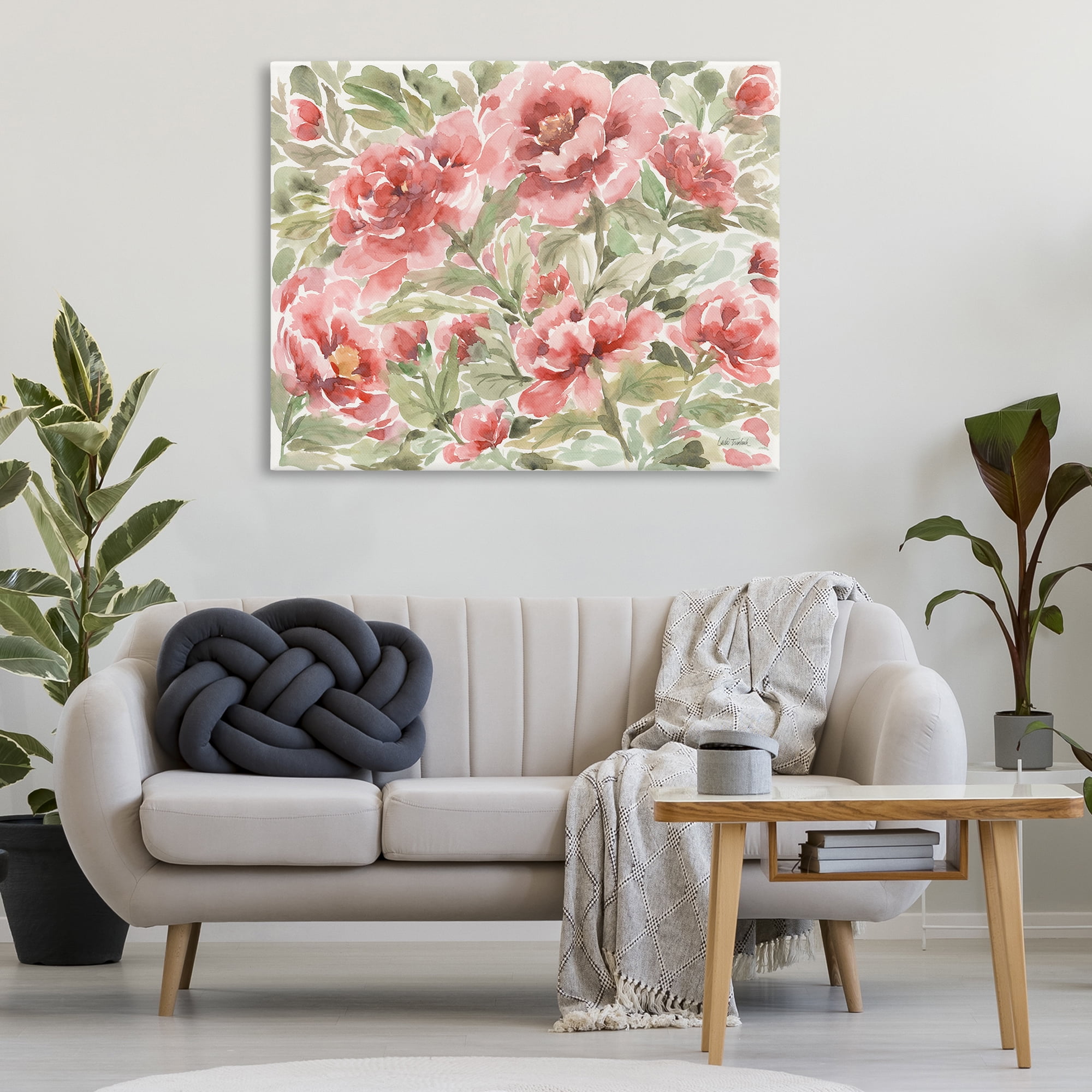 Stupell Industries Pink Peonies Pattern Botanical & Floral Painting Gallery Wrapped Canvas Art Print Wall Art, 48 x 36