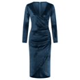 thumbnail image 7 of Women's V Neck Wrap Velvet Long Sleeve Bodycon Ruched Dress (Sky Blue XL), 7 of 7