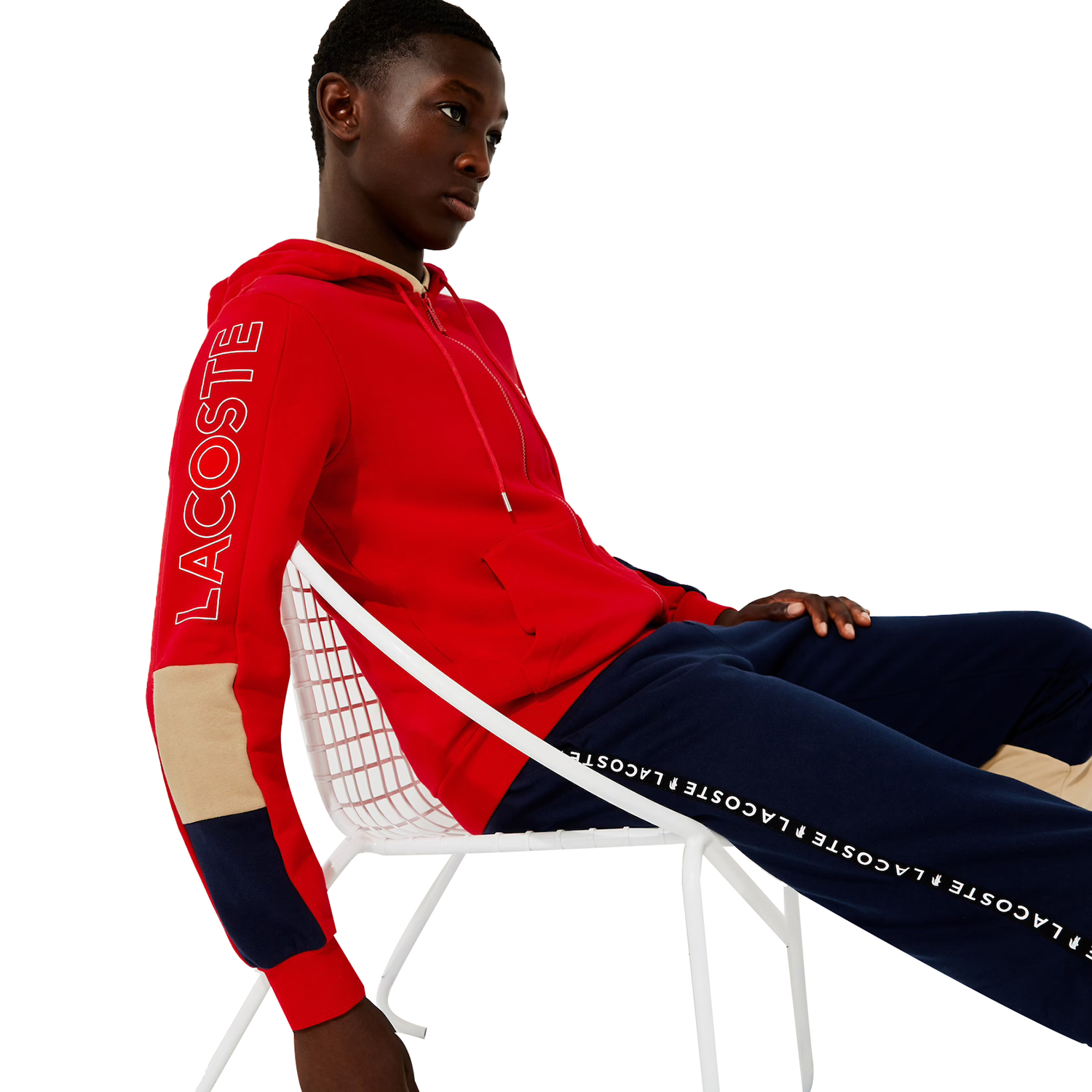 Lacoste Red/Viennese/Navy Colorblock Fleece Zip Hoodie - 3/S