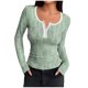 thumbnail image 1 of HongQid Women's Long Sleeve Shirts Casual Fall Henley Top Button Down Blouses Basic Ribbed Knit T Shirts, 1 of 6