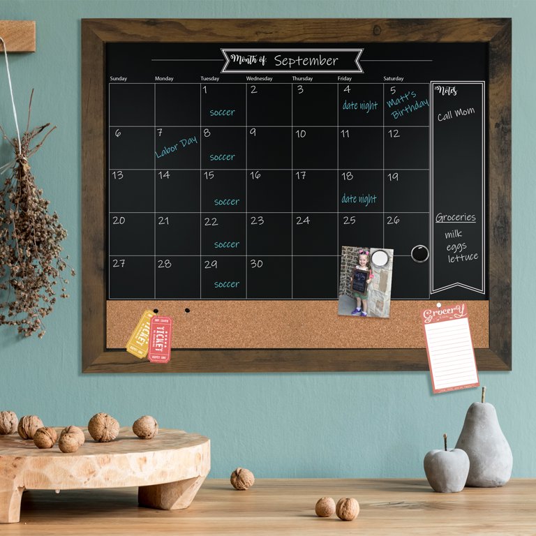 Chalkboard Calendar Combo Board- Includes 2 Chalk Markers, 2 Magnets and 4  Pushpins - Walmart.com
