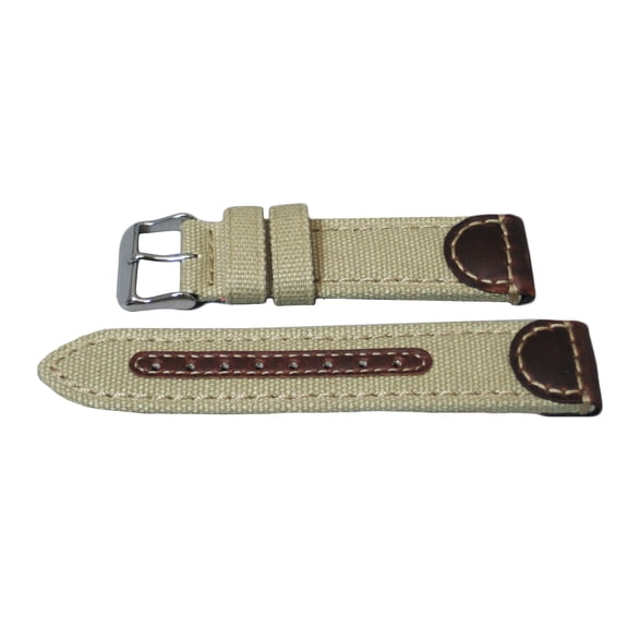 Genuine Leather and Canvas Swiss Army Style Watch Strap