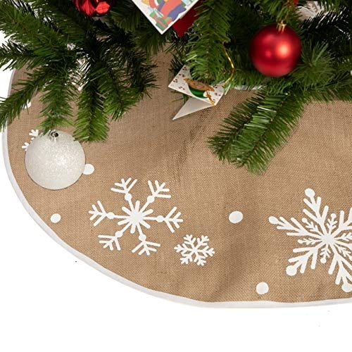 Falda para árbol de Navidad Joiedomi, 36 cm, rústica, de arpillera con copo de nieve