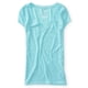 thumbnail image 1 of Aeropostale - Camiseta básica con cuello en V Marled para mujer, verde, pequeña Aeropostale Camiseta básica, 1 of 2