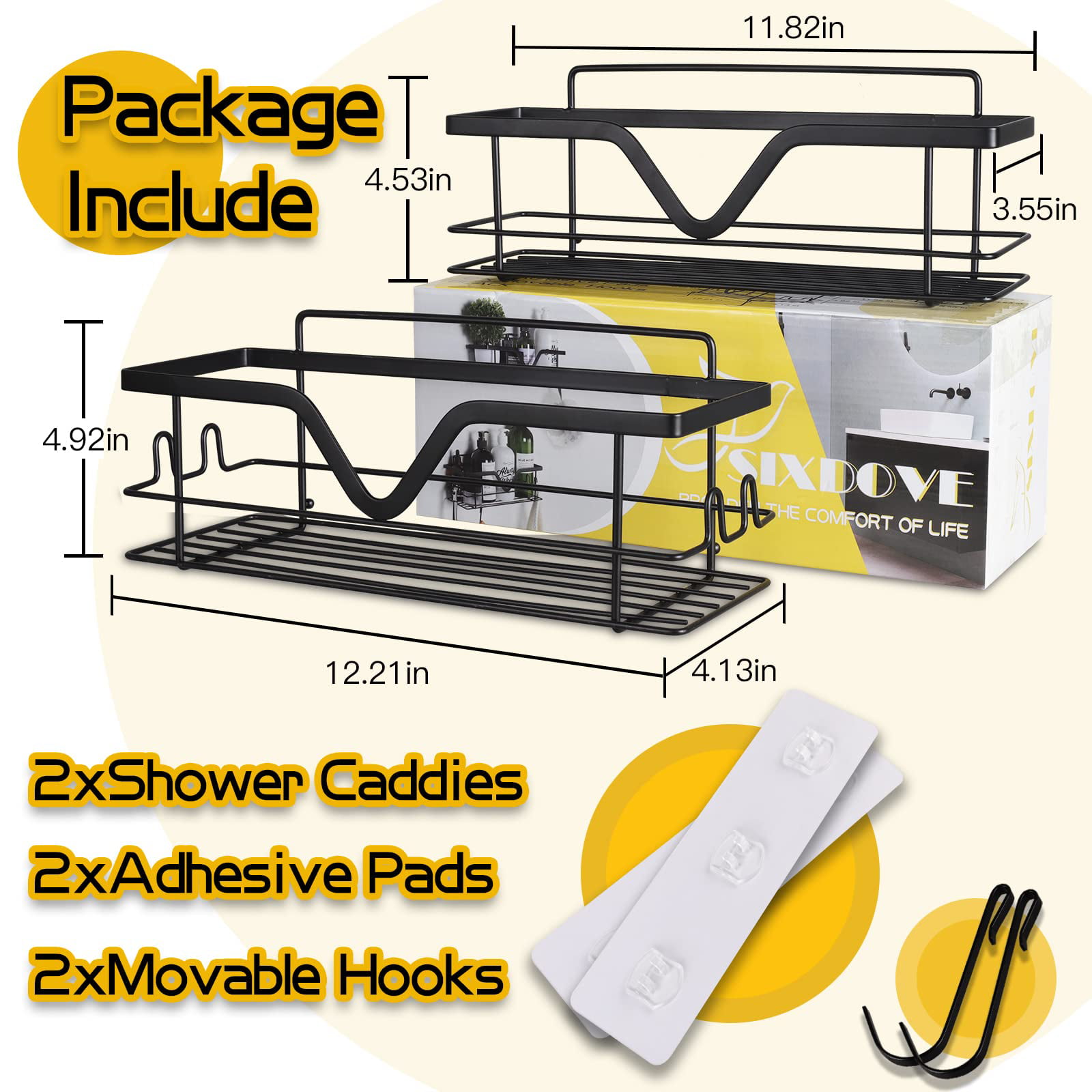2-Pack Adhesive Shower Caddy, Shower Shelf, No Drilling Rustproof Stainless  Steel OMAIRA Shower Organizer for Inside Shower & Kitchen Storage (Matte