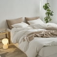thumbnail image 6 of MooMee Striped Duvet Cover Set King 100% Washed Cotton Linen Like Textured Breathable 3-Piece (White& Tannish Linen Grey Wide Stripes), 6 of 6
