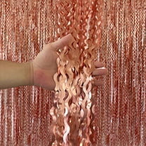 3 Pack Rose Gold Wavy Foil Fringe Curtains - 3.2 x 6.6 ft Metallic Tinsel Backdrop Streamers for Birthday, Wedding, Bachelorette Party Photo Booth Decorations