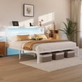 thumbnail image 3 of E-motie King Size Bed Frame with Storage Headboard, Heavy Duty Platform Bed Frame with Charging Station and LED Light, Easy to Assemble, No Box Spring Required, White, 3 of 9