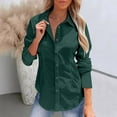 thumbnail image 2 of Shirts for Women Trendy, Yigetop Fall Long Sleeve Shirts for Women Cotton Linen Button Down Blouses Ruched Stand Collar Tops Blusas Elegantes Para Mujer Blackish Green, L, 2 of 7