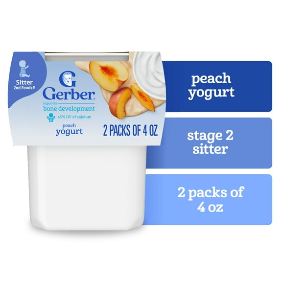 Gerber Yogurt Blends Stage 3 Baby Snacks Peach, 4 oz Tubs (Pack of 2)