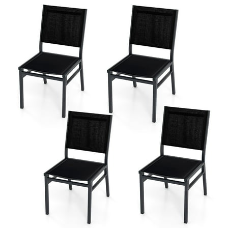 Gymax 4PCS Outdoor Dining Chairs w/ Breathable Seat Backrest Heavy-Duty Aluminum Frame